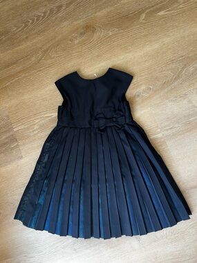 Jacadi Navy Pleated Dress with Waist Bow Size 4